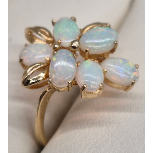 58 - 14ct yellow gold and Australian Opal gem stone ring and matching earrings. 7.82grams. Ring size N.