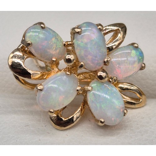 58 - 14ct yellow gold and Australian Opal gem stone ring and matching earrings. 7.82grams. Ring size N.