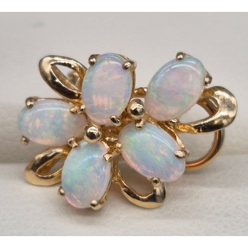 58 - 14ct yellow gold and Australian Opal gem stone ring and matching earrings. 7.82grams. Ring size N.
