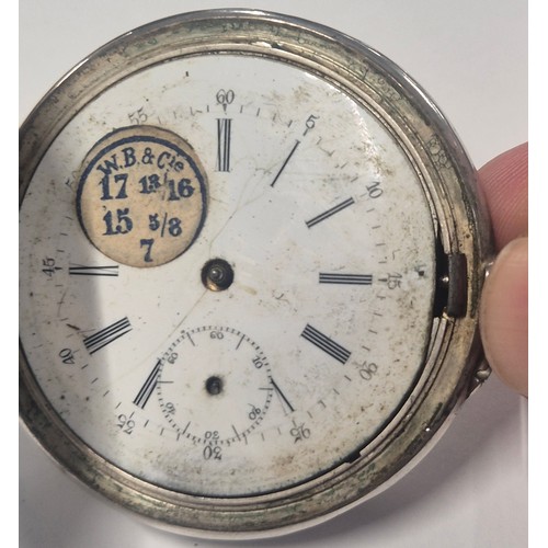 27 - Antique Birmingham silver pocket watch by Stewart Dawson & Co. Liverpool. Comes with a silver albert... 