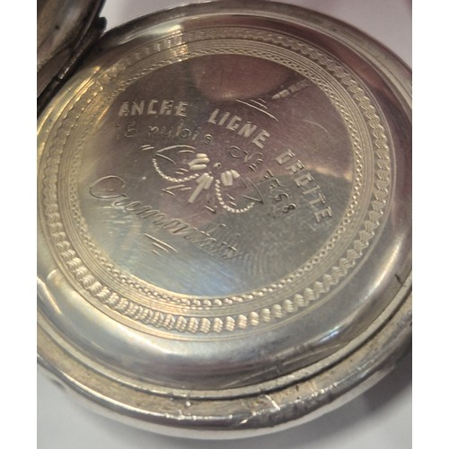 27 - Antique Birmingham silver pocket watch by Stewart Dawson & Co. Liverpool. Comes with a silver albert... 