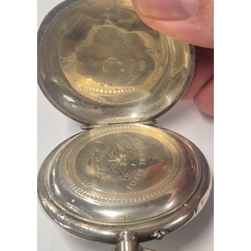 27 - Antique Birmingham silver pocket watch by Stewart Dawson & Co. Liverpool. Comes with a silver albert... 