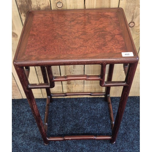 Antique Chinese rosewood and burr walnut plant stand table. Shaped ...