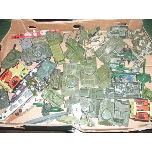 119 - a quantity of playworn military vehicles by various makes including dinky and corgi