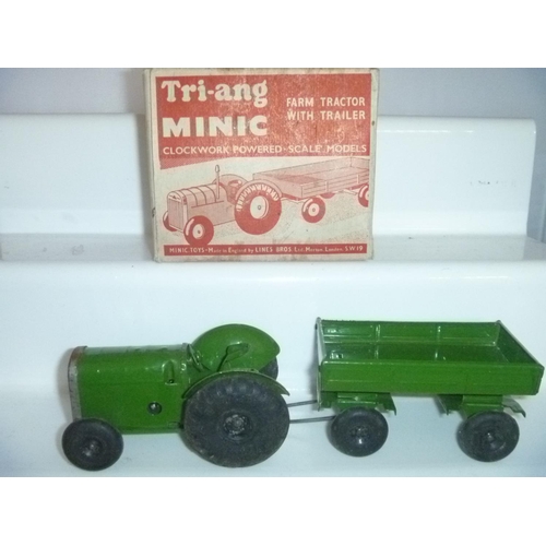 214 - tinplate triang minic tractor and trailer boxed and working but no key