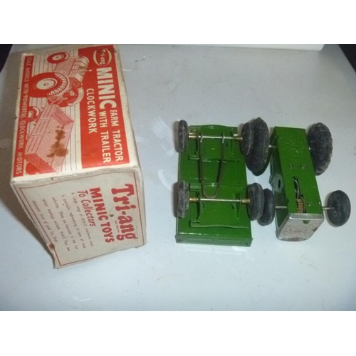 214 - tinplate triang minic tractor and trailer boxed and working but no key