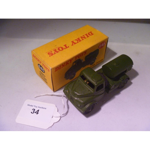 34 - dinky toys army water tanker (model E box vg and complete)