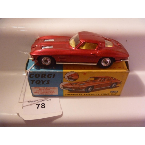 78 - corgi toys (box VG model E) chevrolet corvette stingray (PINKY RED)