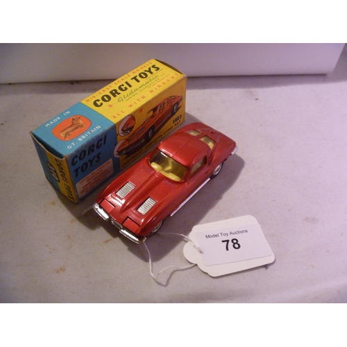 78 - corgi toys (box VG model E) chevrolet corvette stingray (PINKY RED)