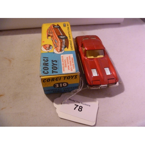 78 - corgi toys (box VG model E) chevrolet corvette stingray (PINKY RED)