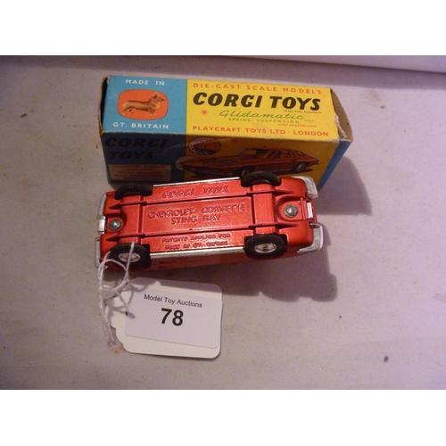 78 - corgi toys (box VG model E) chevrolet corvette stingray (PINKY RED)