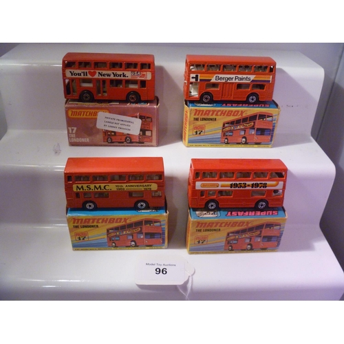 96 - lesney matchbox superfast lot X4 buses (box VG models E)