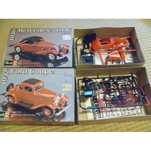 107 - 2 revell ford mercedes vintage model kit , contents appear complete and unstarted