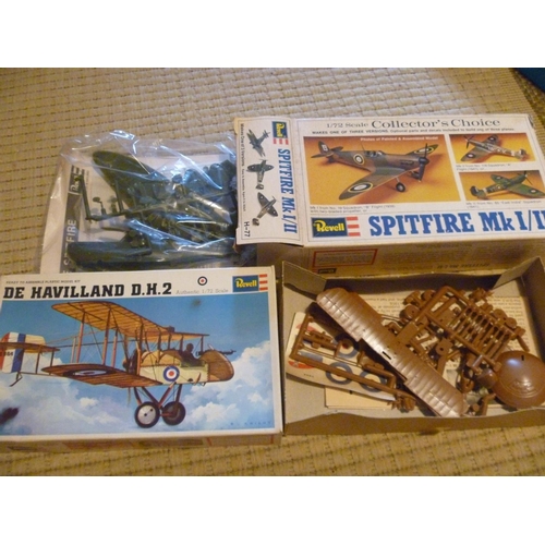 108 - 2 revell de havilland spitfire vintage model kit , contents appear complete and unstarted