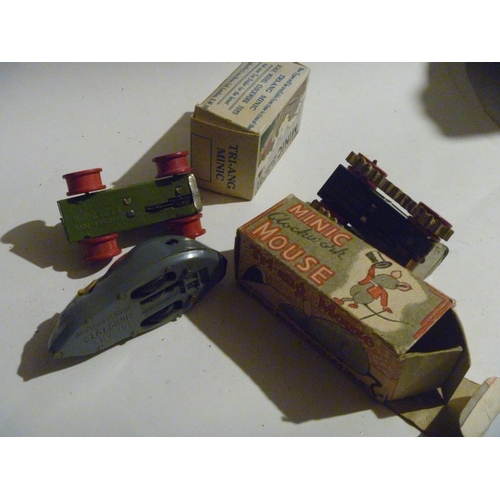 14 - triang minic tinplate tractors and mouse lorry