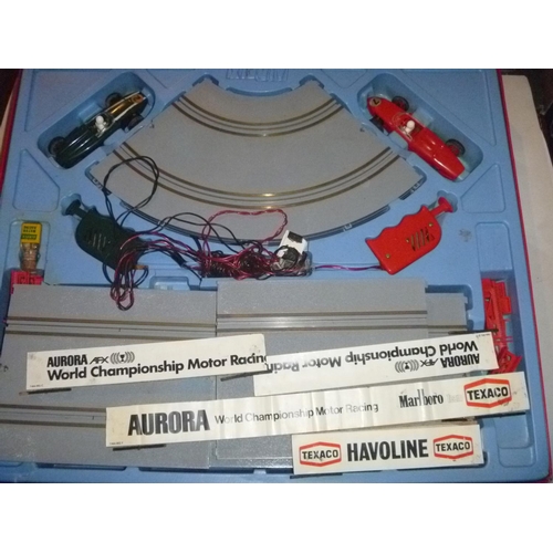 110 - airfix motor racing set - boxed appears complete, with transformer and lane change track