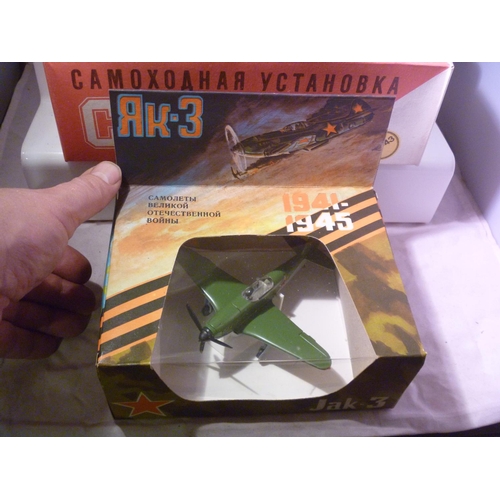 118 - 3 original Soviet USSR Russian diecast models in fantastic unused condition. Featuring YAK 3 WWII me... 