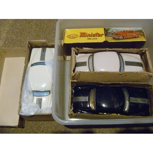 23 - 3 MINSTER FRICTION TINPLATE CARS BOXED ALL VGC
