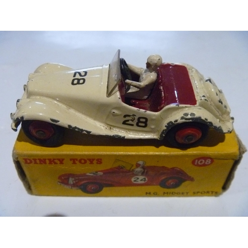 160 - ORIGINAL DINKY TOYS BOXED MG MIDGET COMPETITION MODEL CAR (MODEL IS GOOD, SOME NOTABLE CHIPS BOX IS ... 