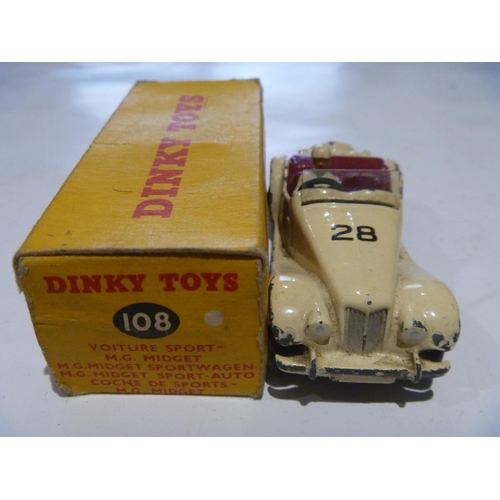 160 - ORIGINAL DINKY TOYS BOXED MG MIDGET COMPETITION MODEL CAR (MODEL IS GOOD, SOME NOTABLE CHIPS BOX IS ... 