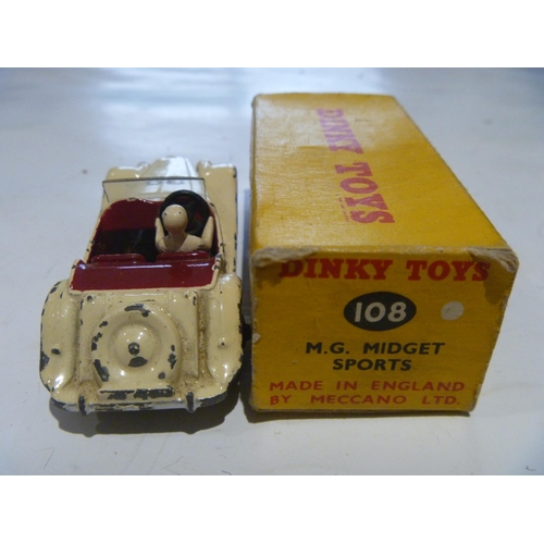 160 - ORIGINAL DINKY TOYS BOXED MG MIDGET COMPETITION MODEL CAR (MODEL IS GOOD, SOME NOTABLE CHIPS BOX IS ... 