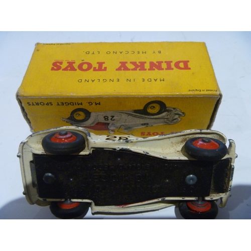 160 - ORIGINAL DINKY TOYS BOXED MG MIDGET COMPETITION MODEL CAR (MODEL IS GOOD, SOME NOTABLE CHIPS BOX IS ... 