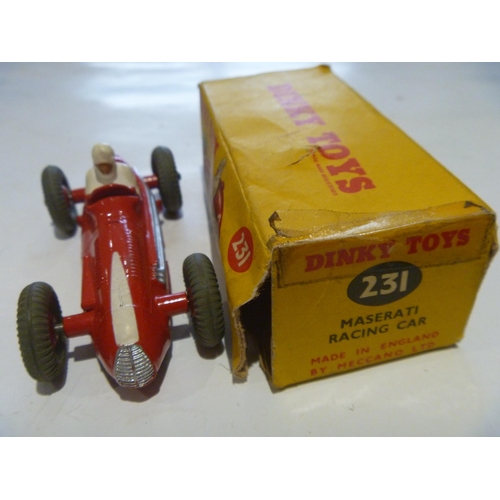 163 - ORIGINAL DINKY TOYS BOXED MASERATI RACING CAR (MODEL IS EXCELLENT, BOX IS FAIR)