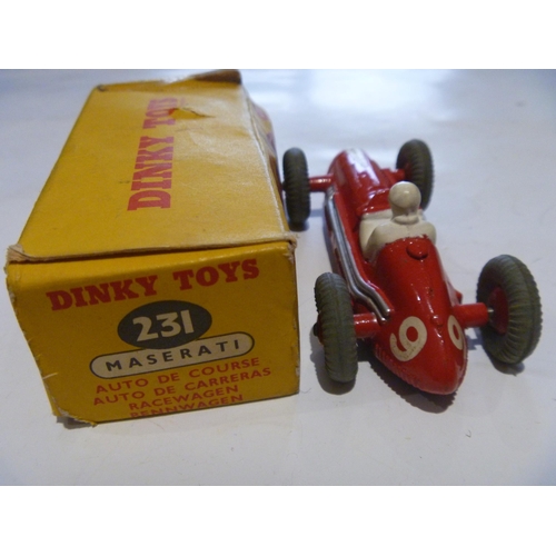 163 - ORIGINAL DINKY TOYS BOXED MASERATI RACING CAR (MODEL IS EXCELLENT, BOX IS FAIR)