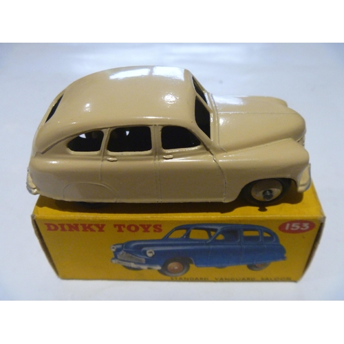 170 - ORIGINAL DINKY TOYS BOXED 153 STANDARD VANGUARD IN CREAM (MODEL IS EXCELLENT, BOX IS EXCELLENT)