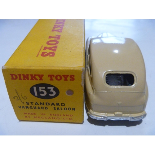 170 - ORIGINAL DINKY TOYS BOXED 153 STANDARD VANGUARD IN CREAM (MODEL IS EXCELLENT, BOX IS EXCELLENT)