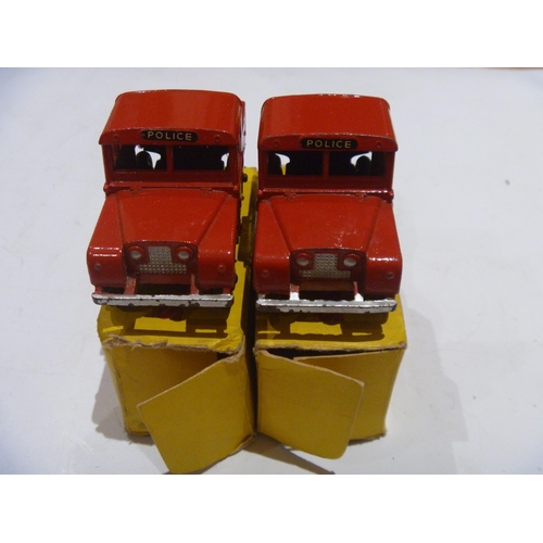 91 - 2 ORIGINAL DINKY TOYS BOXED MERSEY TUNNEL LAND ROVER POLICE (MODELS VERY GOOD BOXES FAIR)