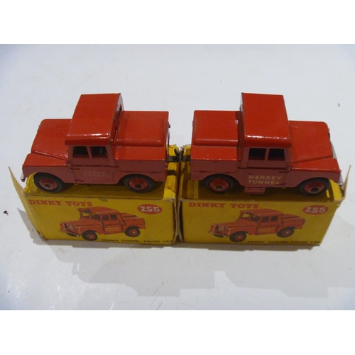 91 - 2 ORIGINAL DINKY TOYS BOXED MERSEY TUNNEL LAND ROVER POLICE (MODELS VERY GOOD BOXES FAIR)