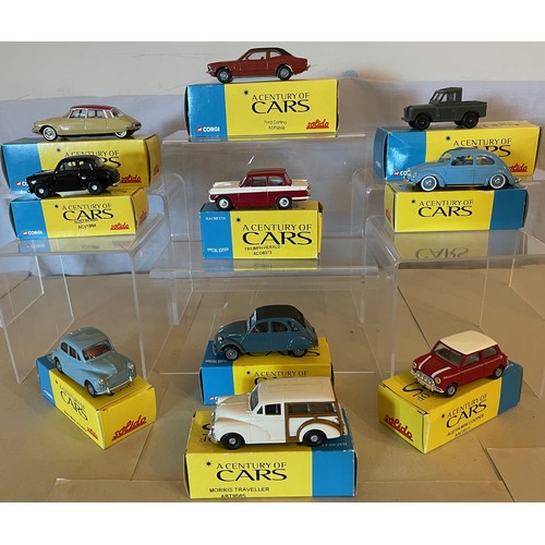 71: M/B Corgi/Solido Saloons (10) 

Produced in the late 1990s/early 2000s by Hatchette under the series ‘A Century of Cars’, this lot has ten Corgi/Solido saloons coming with their defining blue and yellow box. All are in excellent condition. There were 85 models in the series.

The lot includes the Austin Mini Cooper (No.1);1956 Citroen DS19 (No.22); Ford Cortina (No.19); Triumph Herald (No.5); Austin A35 (No.9); and Jeep (No.12). The latter came with or without a canopy. £20