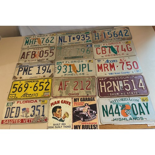75: Robust Metal U.S Numberplate Signs (16)

These numberplate signs are the robust strong examples and not the thin bendy types. States include Florida, Minnesota, Illinois and Hawaii. There are two additional fun Man Cave metal signs. Overall condition is good to very good.