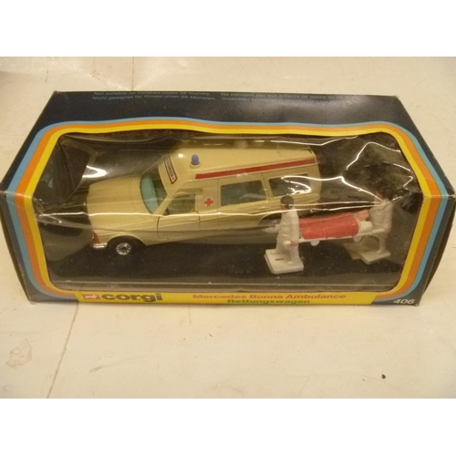 100 - CORGI TOYS BOXED MERCEDES BONNA AMBULANCE