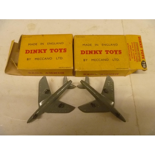 122 - DINKY TOYS VINTAGE BOXED AIRCRAFT HAWKER HUNTER x2