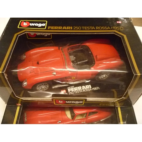 160 - 2 BOXED BURAGO FERRARI AND JAGUAR (DOOR CARD AND SMALL PARTS OBSERVED DETACHED)