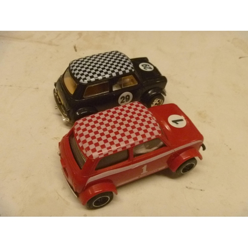 226 - SCALEXTRIC SLOT CAR - MINI COOPERS WITH RACING ROUNDELS APPLIED x2 UNBOXED