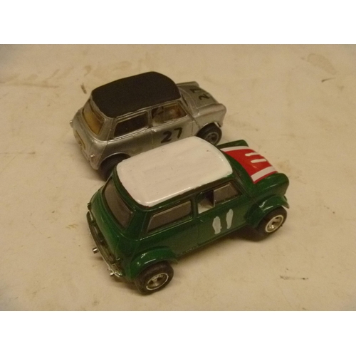 227 - SCALEXTRIC SLOT CAR - MINI COOPERS POORLY REPAINTED x2 UNBOXED