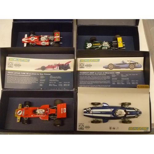 261 - SCALEXTRIC SLOT CAR - 4 RACING LEGENDS INCLUDING LOTUS TYPE 72 AND MASERATI 250 F (SLOT CARS HAVE BE... 