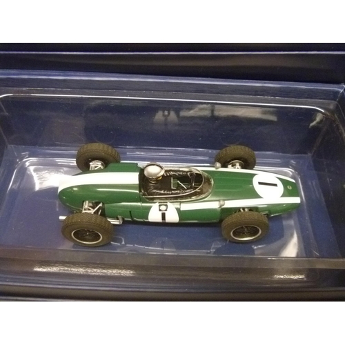 262 - SCALEXTRIC SLOT CAR - 3 RACING LEGENDS INCLUDING LOTUS FORD AND VANWALL (SLOT CARS HAVE BEEN REMOVED... 