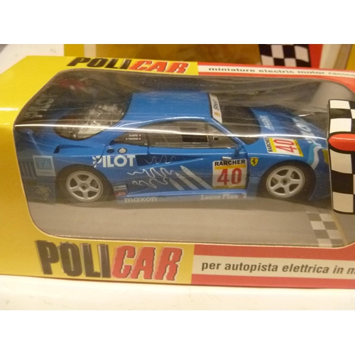 264 - POLICAR SLOT CAR - 4 MODELS INCLUDING FERRARI F40 (SLOT CARS HAVE BEEN REMOVED FROM THEIR BOXES AT S... 