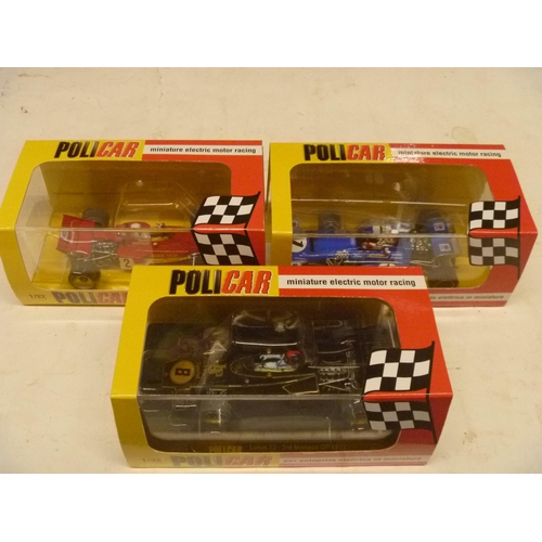 265 - POLICAR SLOT CAR - 3 MODELS INCLUDING jps lotus GOLD LEAF TEAM LOTUS AND JACKIE STEWART FORD F1 (SLO... 