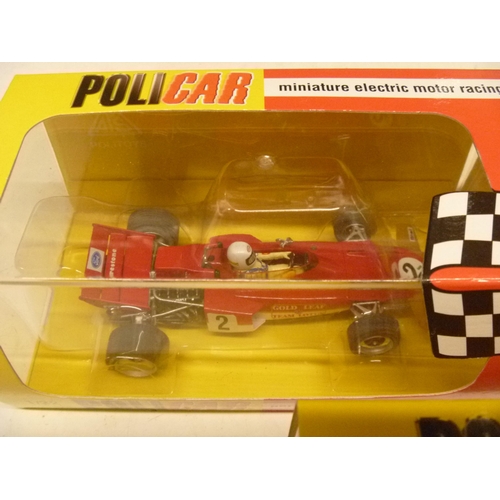 265 - POLICAR SLOT CAR - 3 MODELS INCLUDING jps lotus GOLD LEAF TEAM LOTUS AND JACKIE STEWART FORD F1 (SLO... 