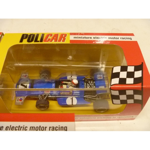 265 - POLICAR SLOT CAR - 3 MODELS INCLUDING jps lotus GOLD LEAF TEAM LOTUS AND JACKIE STEWART FORD F1 (SLO... 