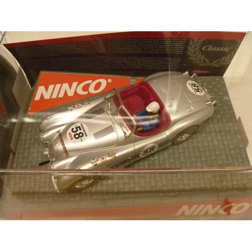 270 - NINCO SLOT CAR - 4 MODELS INCLUDING RENAULT MEGANE JAGUAR XK AND SUBARU (SLOT CARS HAVE BEEN REMOVED... 