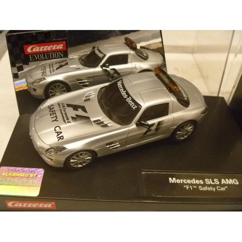 274 - CARRERA SLOT CARS - mercedes sl amg and vw beetle drag car (SLOT CARS HAVE BEEN REMOVED FROM THEIR B... 