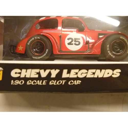 277 - PIONEER SLOT CARS - CHEVY LEGENDS AND FORD COUPE STOCK CARS (SLOT CARS HAVE BEEN REMOVED FROM THEIR ... 