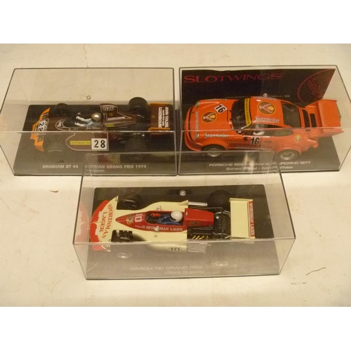 286 - SLOT WINGS PORSCHE MARCH AND BRABHAM - (SLOT CARS HAVE BEEN REMOVED FROM THEIR BOXES AT SOME POINT B... 