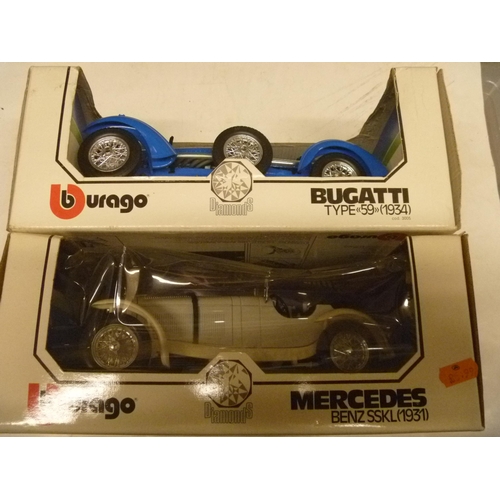 35 - BURAGO MERCEDES AND BUGATTI BOTH BOXED (1 BOX LACKS CELLO)